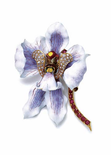 Broche fantaisie de Tiffany en forme d'orchidée