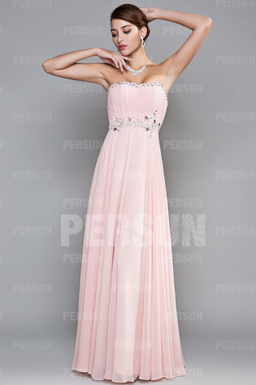 robe-rose-longue-empire-bustier-plissee-ornee-de-strass