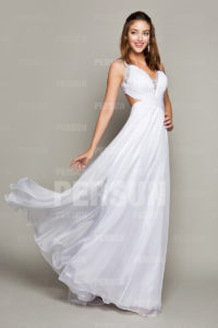 robe longue de soirée blanche décolleté en V