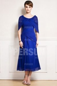 Robe chic bleue royale en cape mousseline avec paillettes