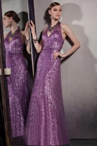 robe de soirée violette longue halter en sequin