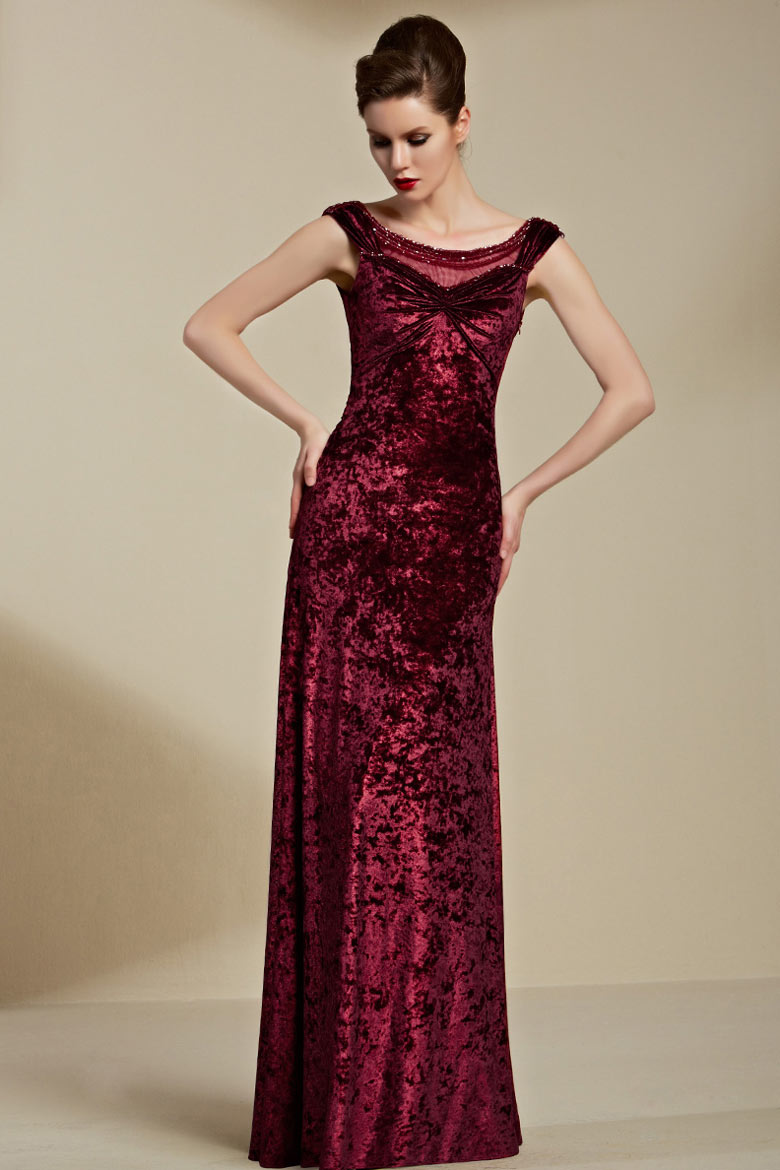 robe de gala bordeaux colonne en velours