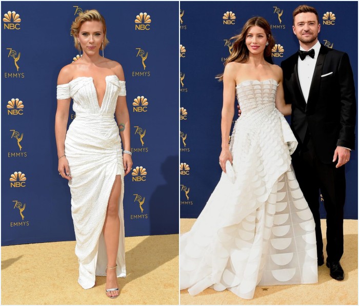 Scarlett Johansson et Jessica Biel en robes blanches aux Emmys 2018