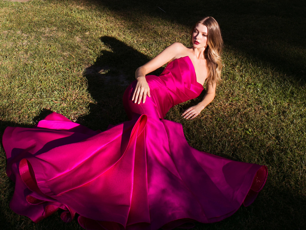 robe de cérémonie fuchsia sirène bustier coeur