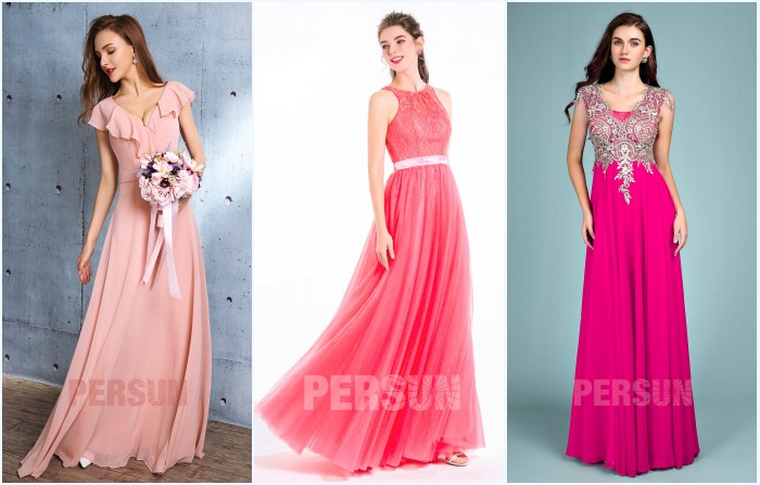 robes de soirée longues en nuance rose