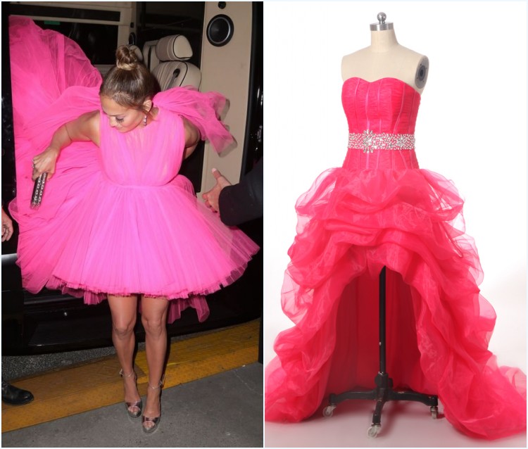 Jennifer Lopez en une robe rose bonbon en tulle