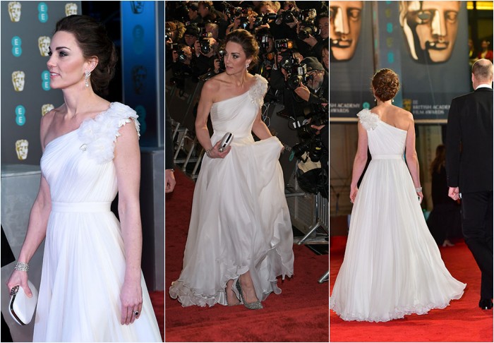 Kate Middleton en robe blanche asymétrique Alexander McQueen aux Bafta 2019