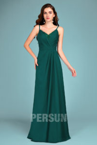 robe de soirée élégante verte pin longue avec bretelle fine 2019