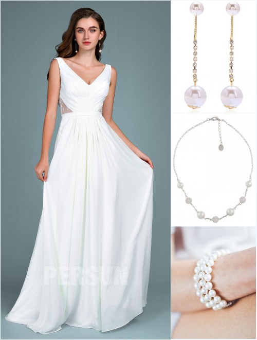 robe de soirée blanche 2019 et bijoux