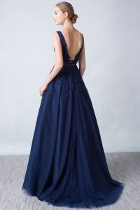 robe de soirée bleu nuit princesse dos décolleté en V