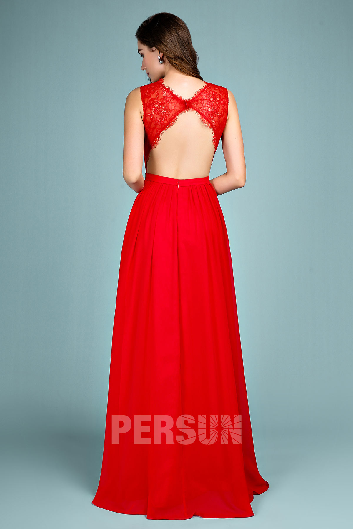 robe de soirée rouge longue dos découpé