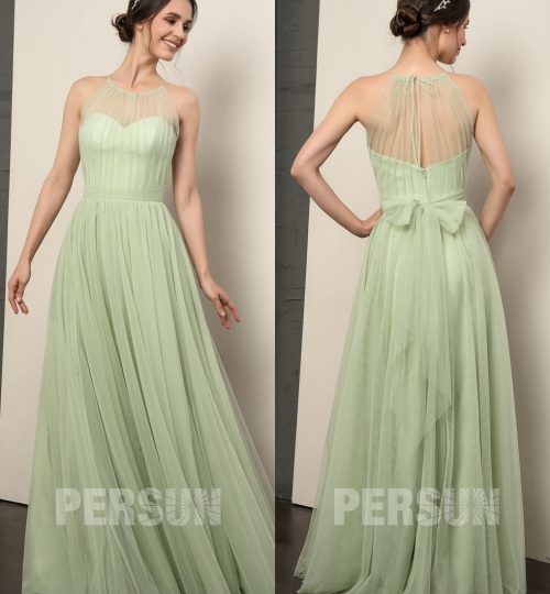 Robe de bal longue en tulle encolure convertible
