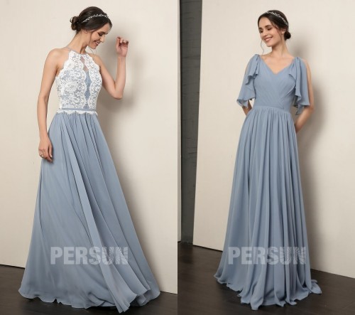 Robe demosielle d'honneur bleu serenity longue