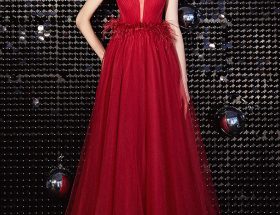 Robe soirée rouge longue en tulle