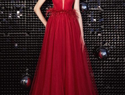 Robe soirée rouge longue en tulle