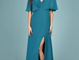 Robe de soirée grande taille vert pin col en V en mousseline