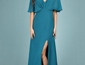 Robe de soirée grande taille vert pin col en V en mousseline