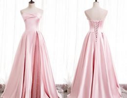 Robe de bal princesse rose ornée de perles en satin